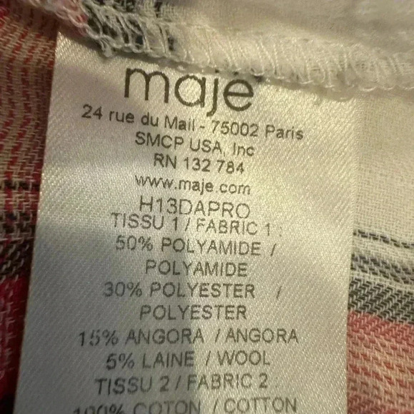 Maje women’s sleeveless snap down plaid shirt made in France size 2 - Picture 5 of 8
